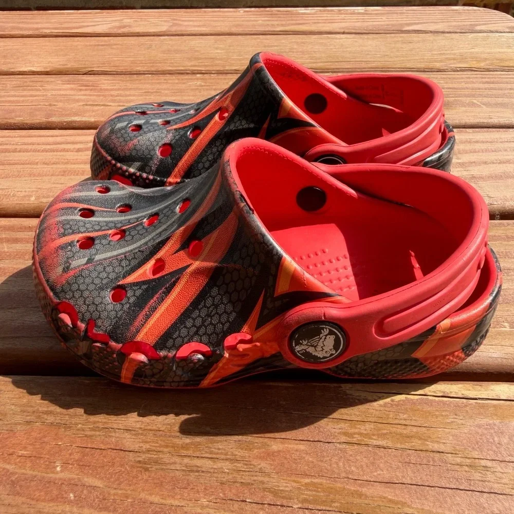 Crocs Kids Classic Clog Black Red Orange Flame Graphic Slip On Shoes Kids 8